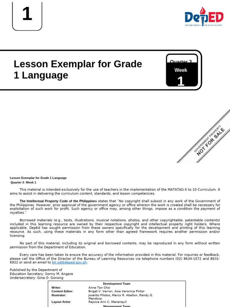 Grade 1 Language Lesson Plan: Week 1 | PDF | Reading Comprehension ...