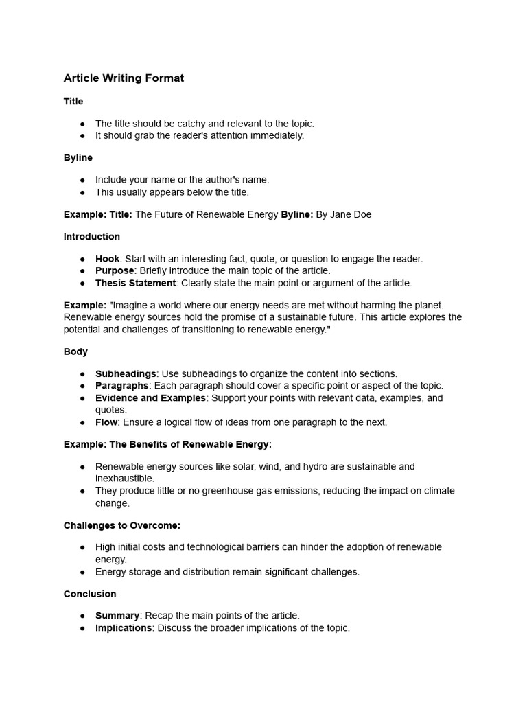 Article Writing Structure Guide | PDF | Renewable Energy | Energy ...