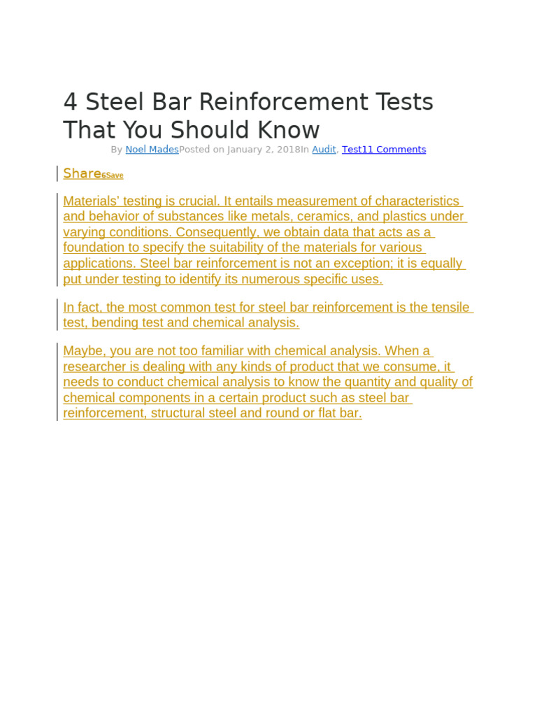Essential Steel Bar Tests Explained | PDF | Strength Of Materials ...