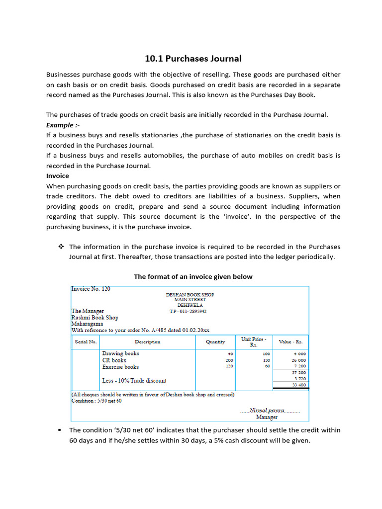 Purchases Journal Guide & Exercises | PDF | Invoice | Credit