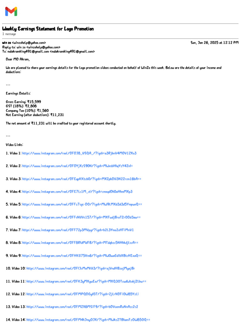 Weekly Logo Promotion Earnings Report | PDF | Taxes | Government Finances