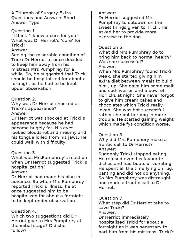 Class 10: A Triumph of Surgery Q&A | PDF