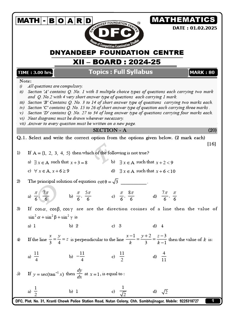 DSE M2 Maths Model Paper 2025 | PDF | Geometry | Mathematics
