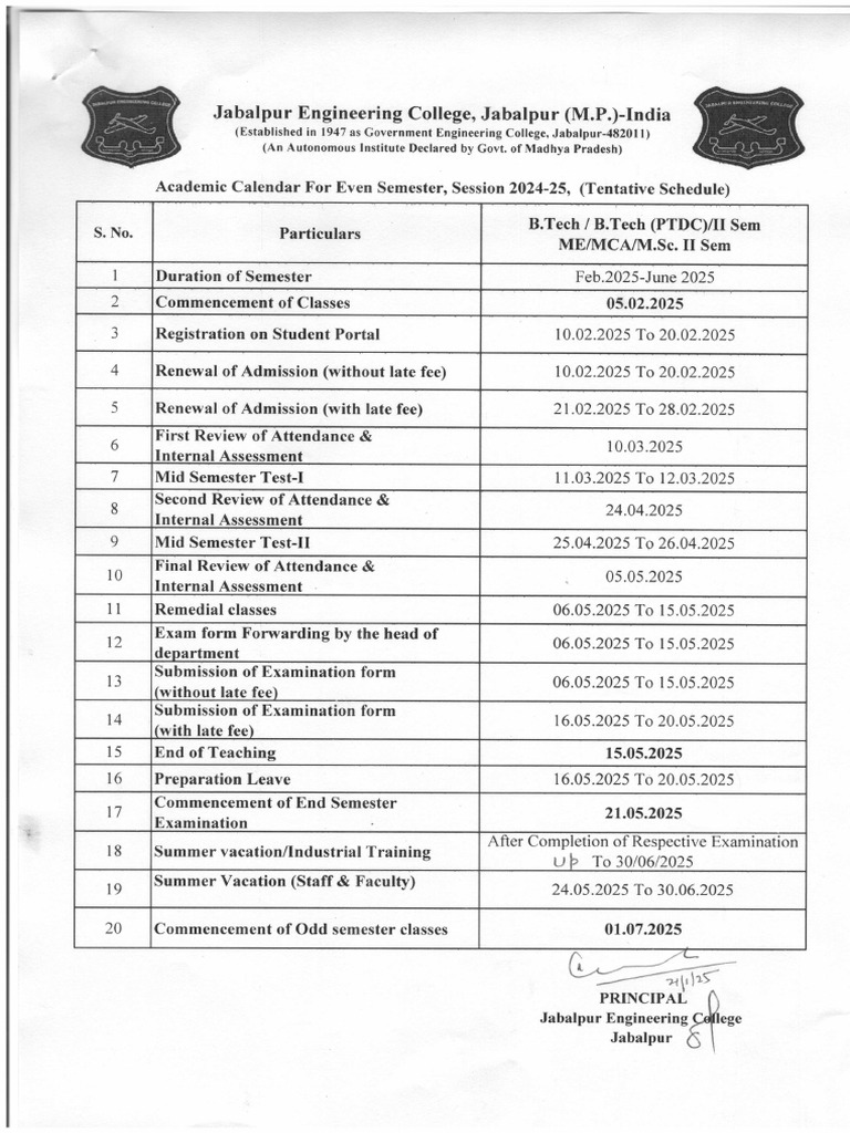 JEC Jabalpur Academic Calendar 2025 | PDF | Academic Term | Schools