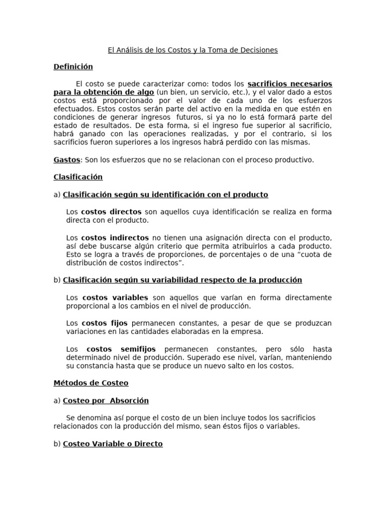 Análisis de Costos y Decisiones Empresariales | PDF | Costo | Negocios ...