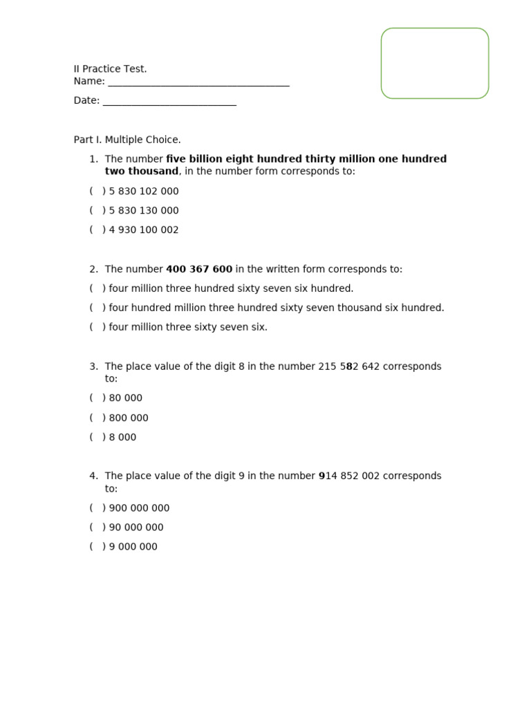 Practice Test II | PDF | Mathematics