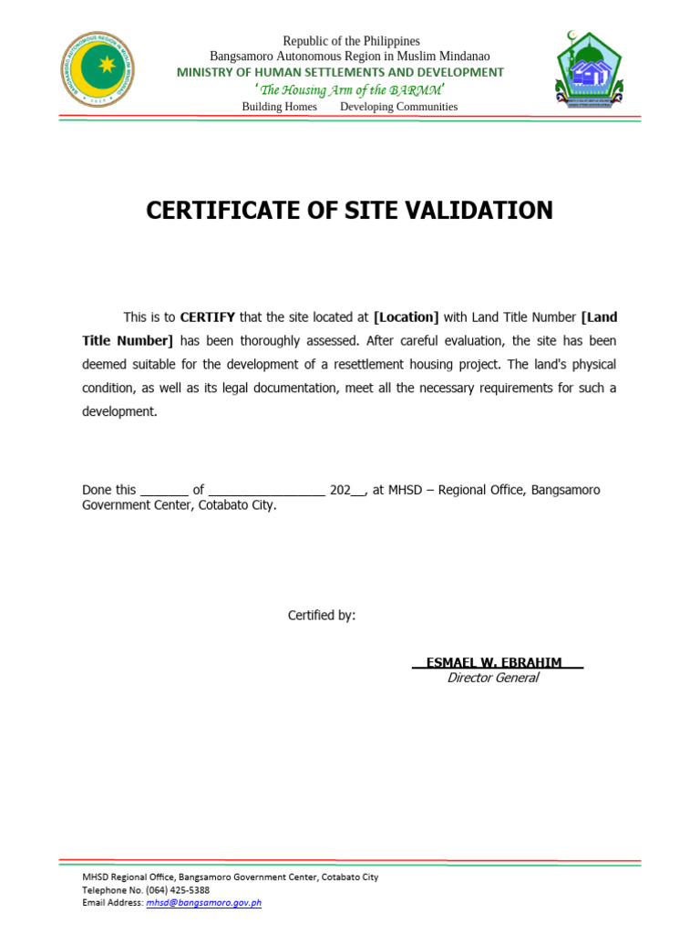 Site Validation Certificate for Housing Project | PDF