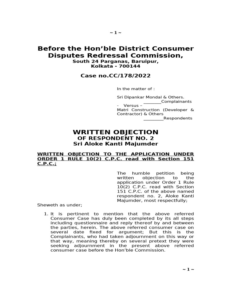 Written Objection in Consumer Case CC/178/2022 | PDF | Complaint ...