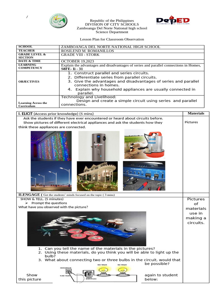 lesson plan grade 8 (SERIES N PARALLEL CONNECTION - Copy | PDF | Series ...