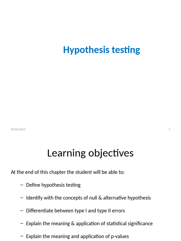 Lec 9 (Hypothesis Testing) | PDF | P Value | Statistical Significance