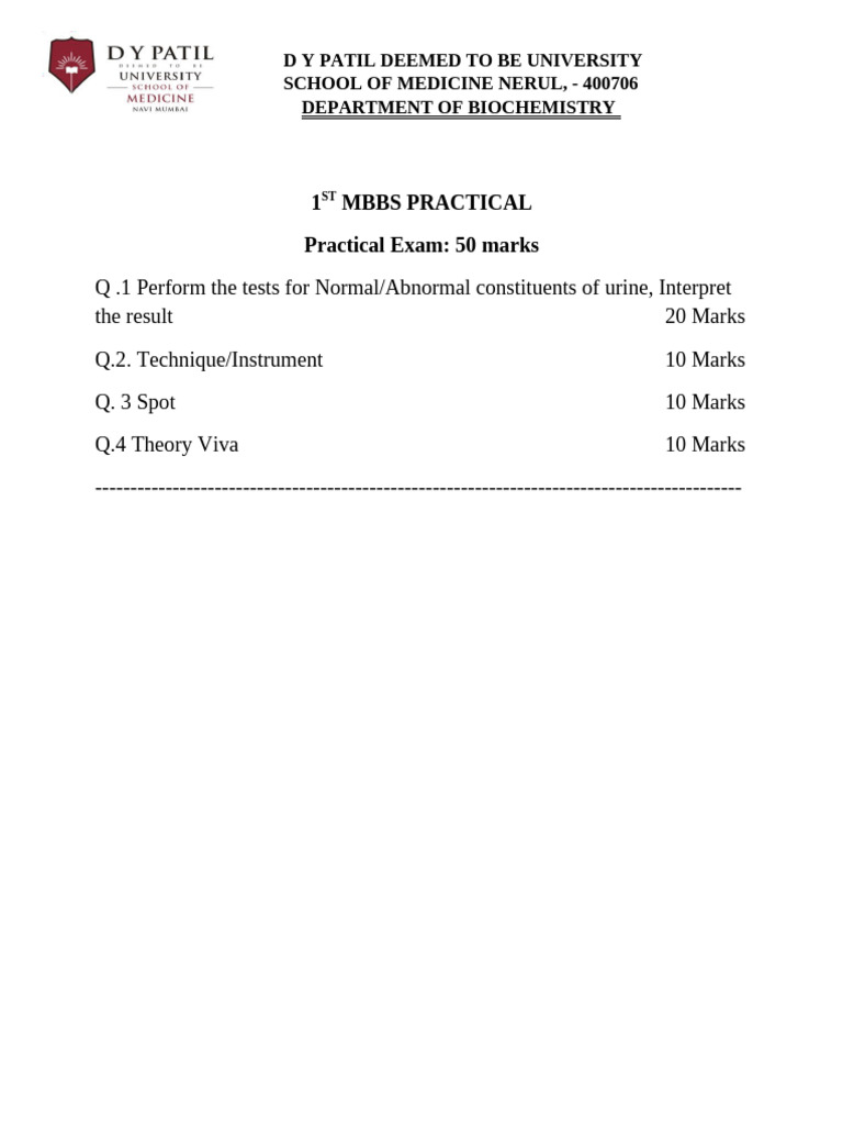 1ST TERM MBBS PRACTICAL SYLLABUS | PDF | Spectrophotometry | Chemistry
