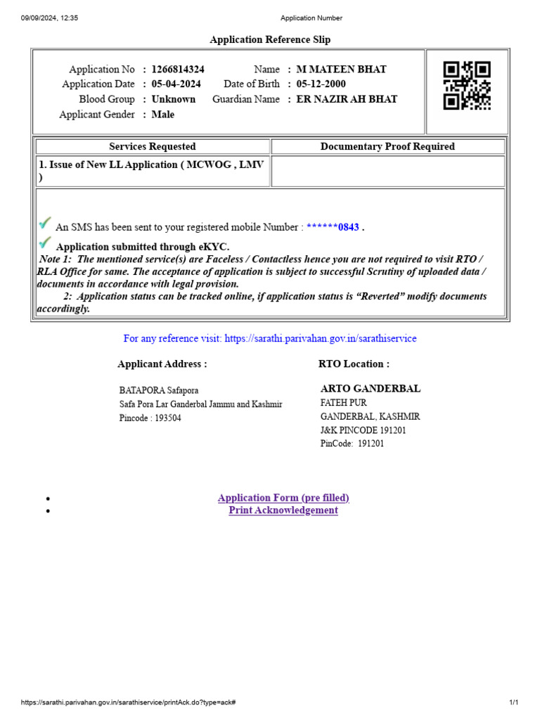 Application Reference Slip: 1266814324 | PDF
