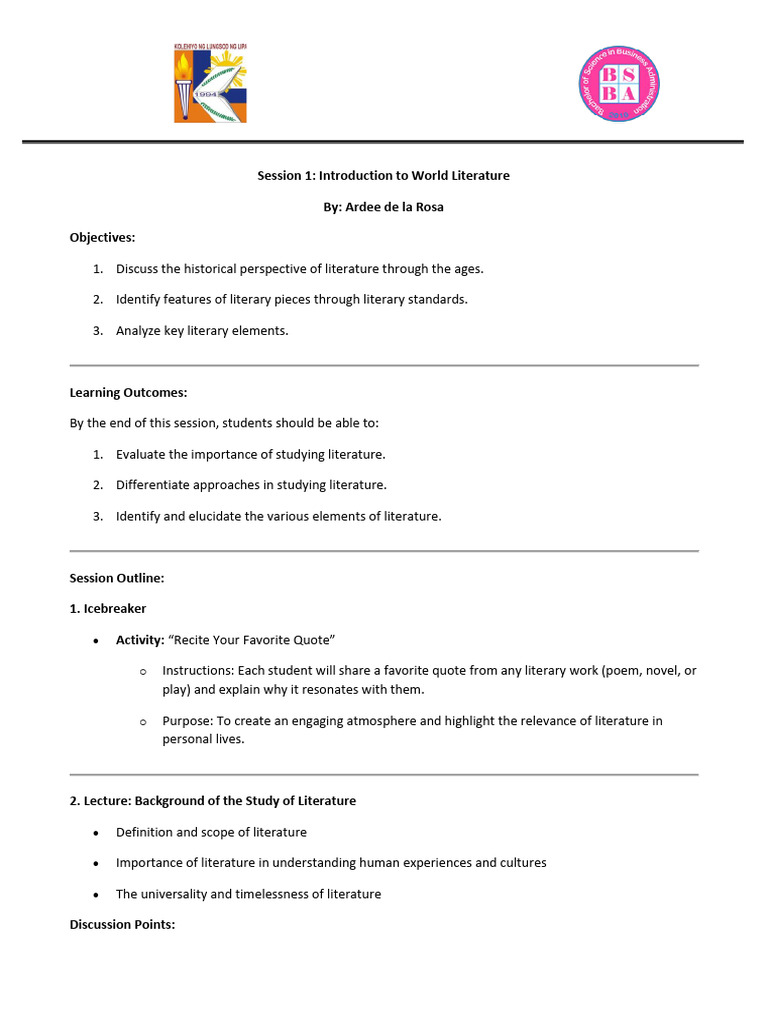 Introduction to World Literature Course | PDF | Poetry | Genre