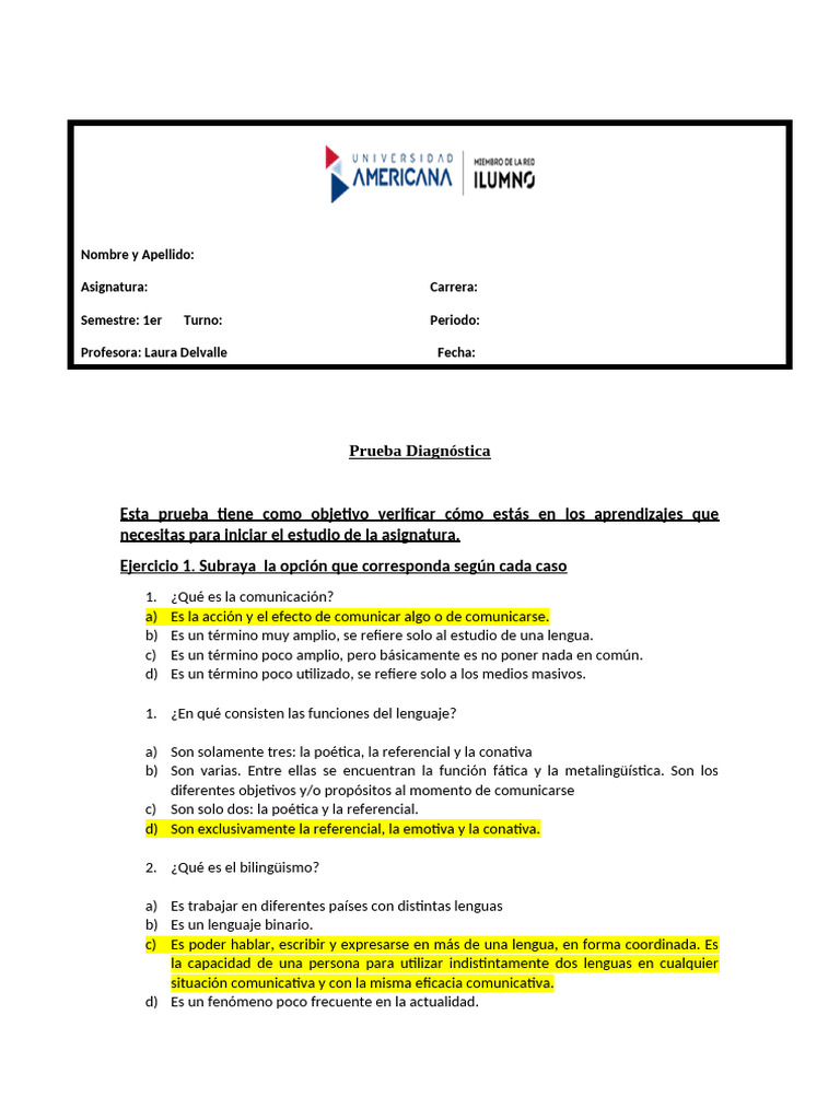 Prueba+Diagn%C3%B3stica+COMUNICACI%C3%93N+2024-1 | PDF | Comunicación ...