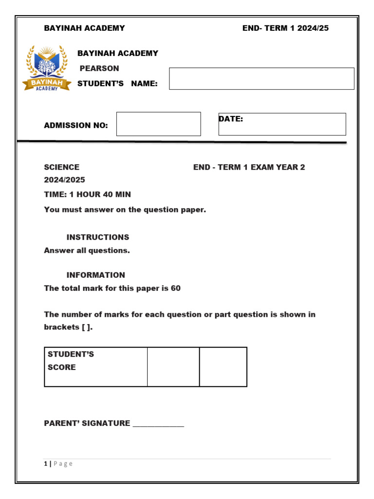 Year 2 Science Exam Paper 2024/25 | PDF | Rock (Geology) | Natural ...