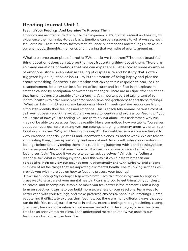 Unit 1 Pdf Feeling Emotions