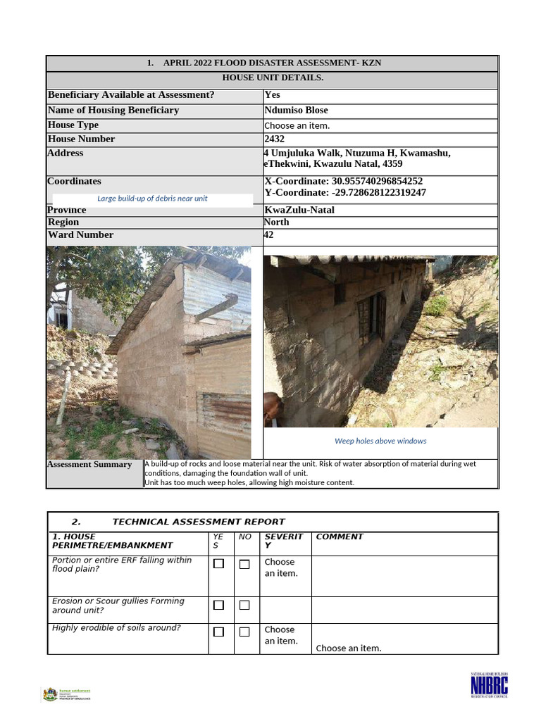 Photo inspiration: Gallery Detail: Technical Assessment Form Kzn Floods 42 Oid362 Pdf Roof