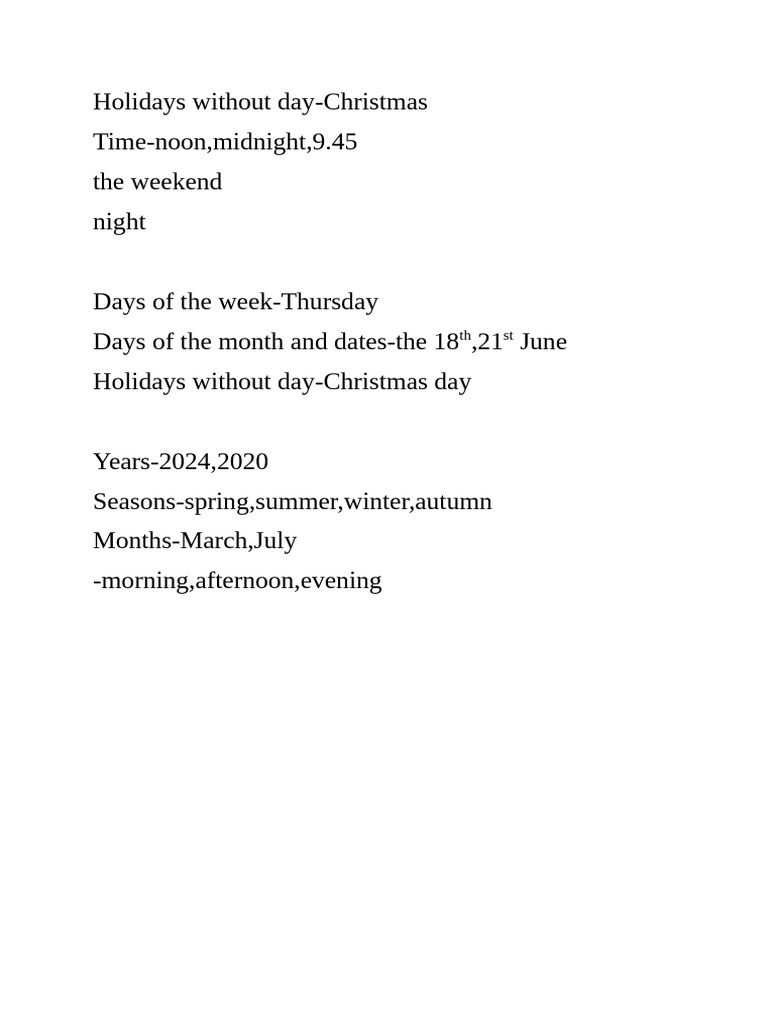 Months Without Holidays Overview | PDF