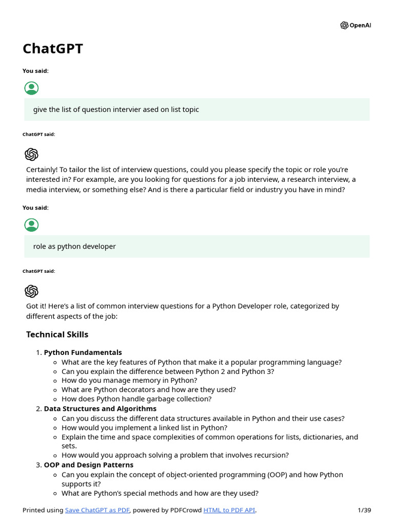 Python Developer Interview Questions | PDF | String (Computer Science ...