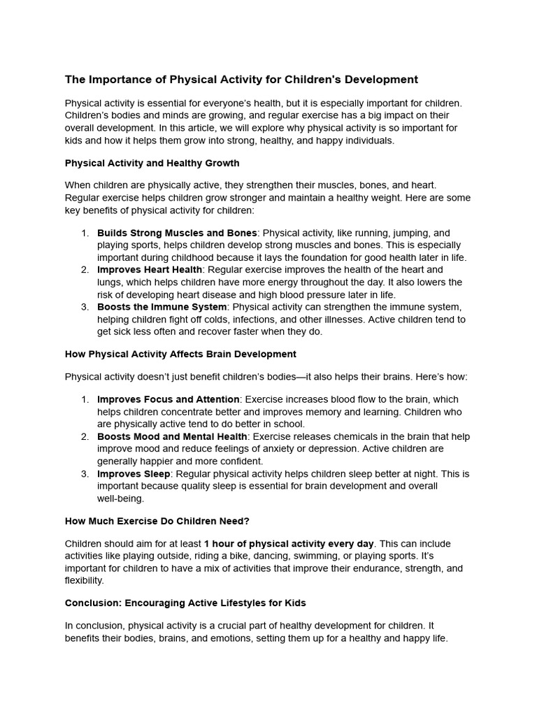 The Importance of Physical Activity For Children's Development | PDF ...