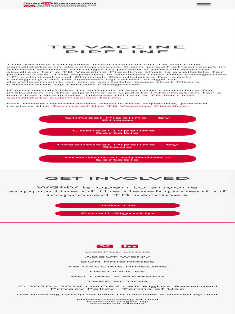TB Vaccine Pipeline - Working Group On New TB Vaccines | PDF