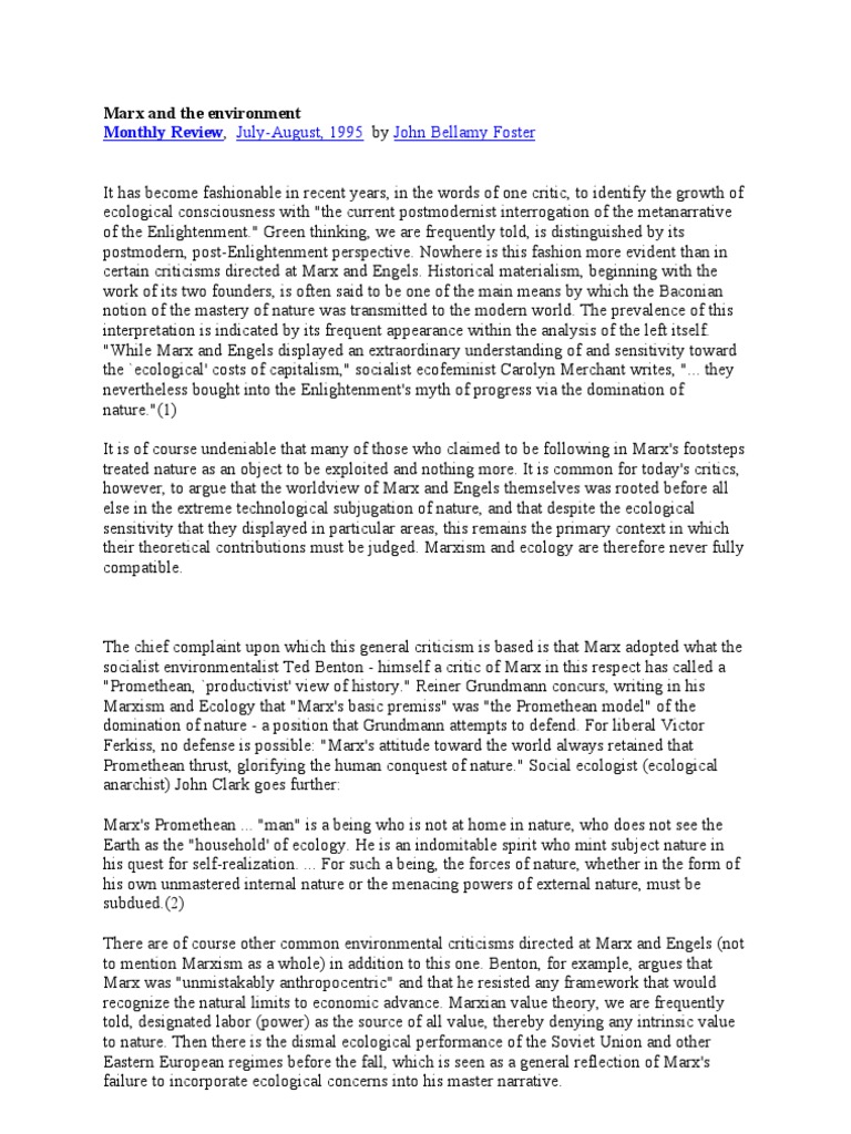 Marx And The Environment Pdf Prometheus Capitalism