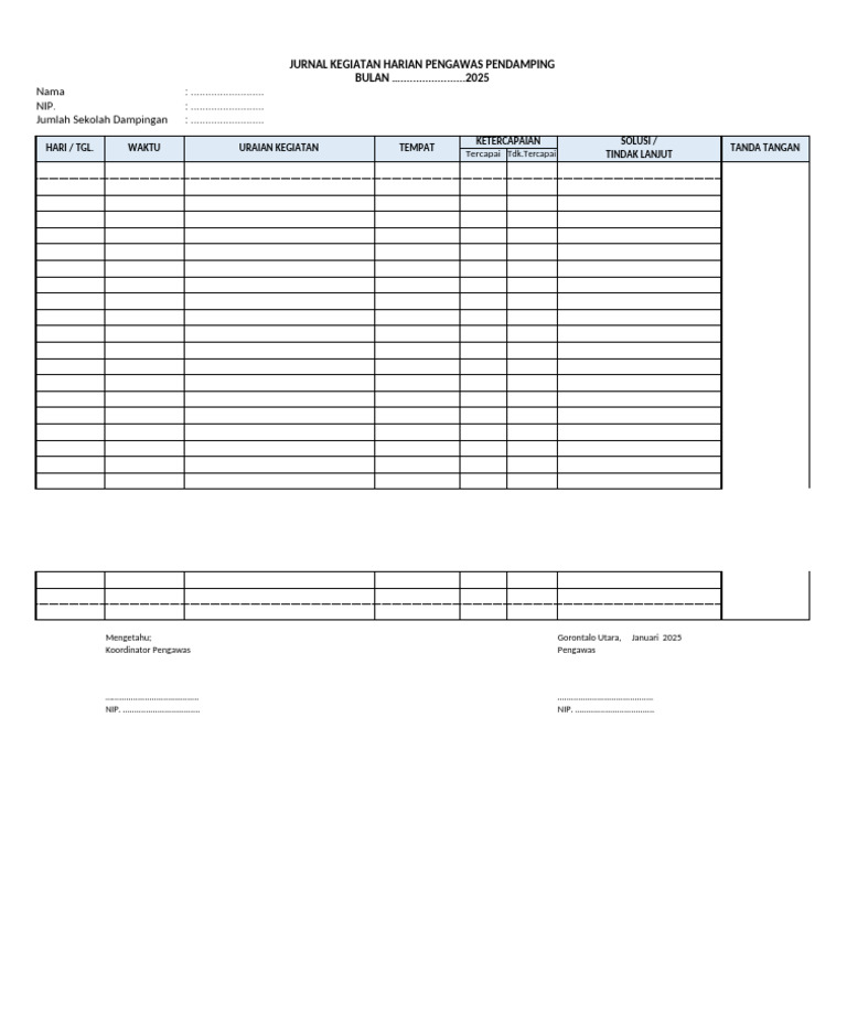 Contoh Form - Jurnal Kegiatan Ps | PDF