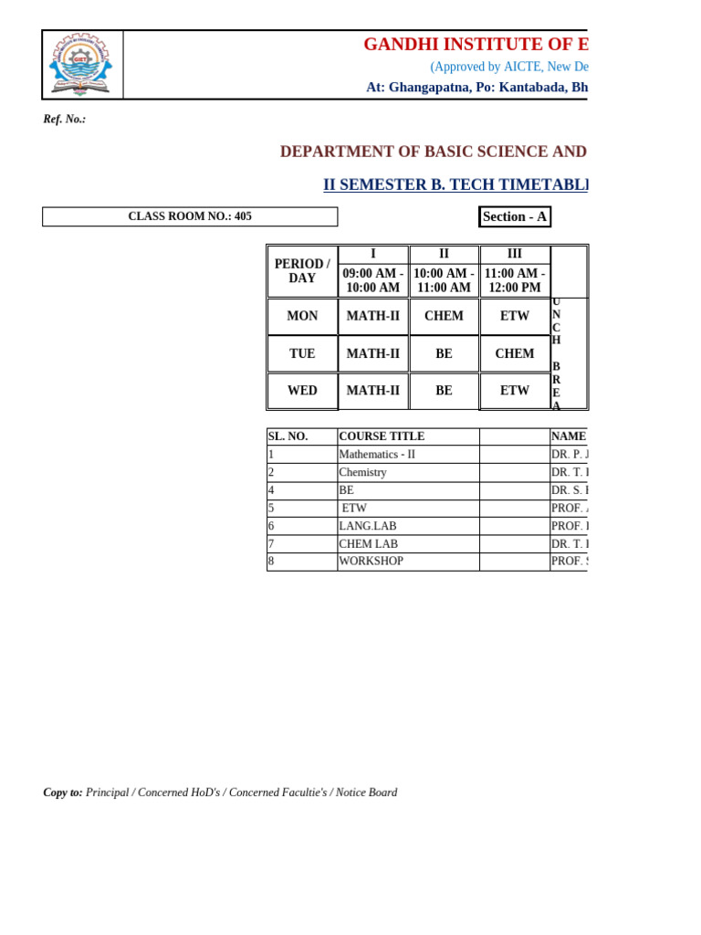 B.Tech II Semester Timetable 2024-25 | PDF