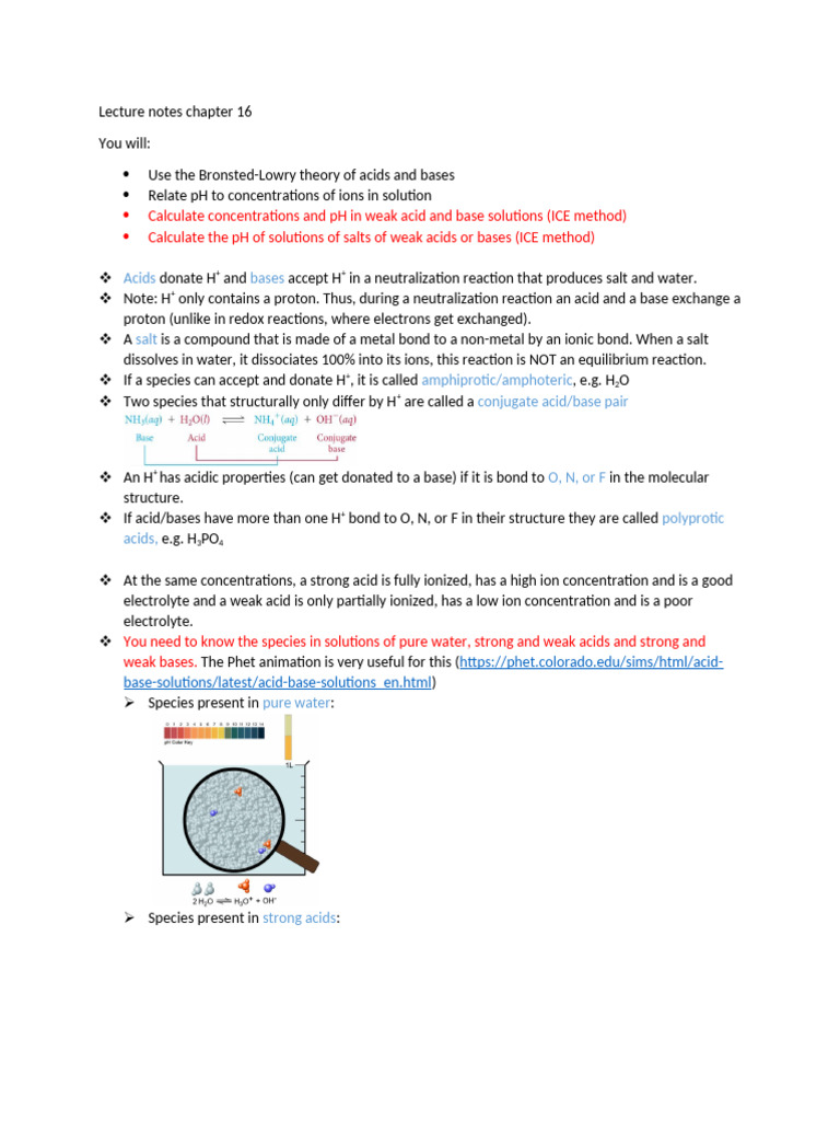 Chapter+16+Objectives%2C+Notes%2C+Questions | PDF | Ph | Acid