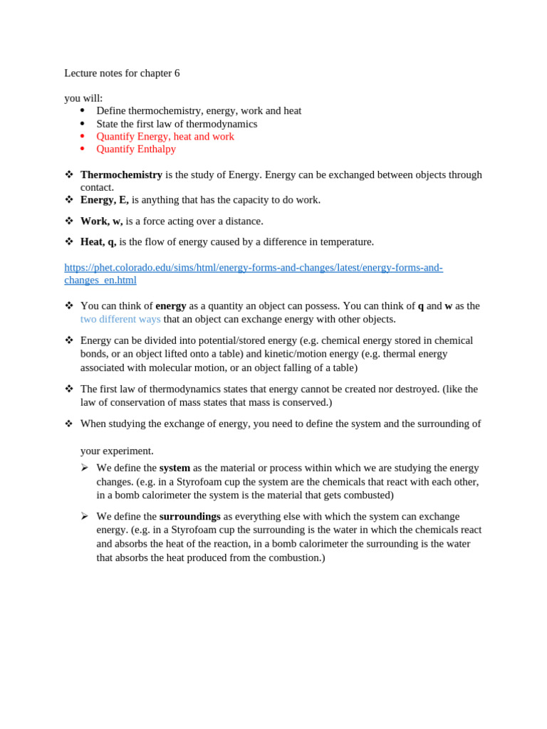 Chapter 6 Objectives, Notes, Questions | PDF | Heat | Heat Capacity