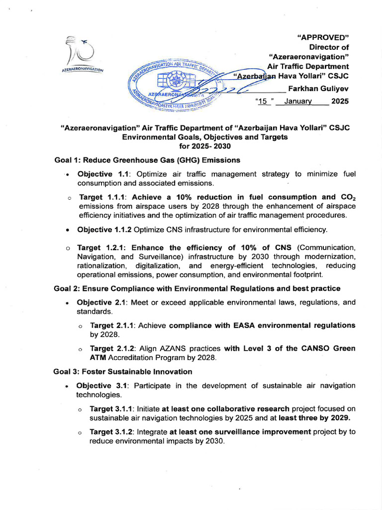 CANSO Environmental Goals, Objectives and Targets Approved | PDF