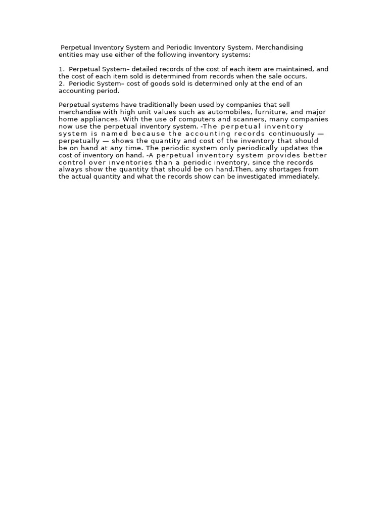 Perpetual vs. Periodic Inventory Systems | PDF