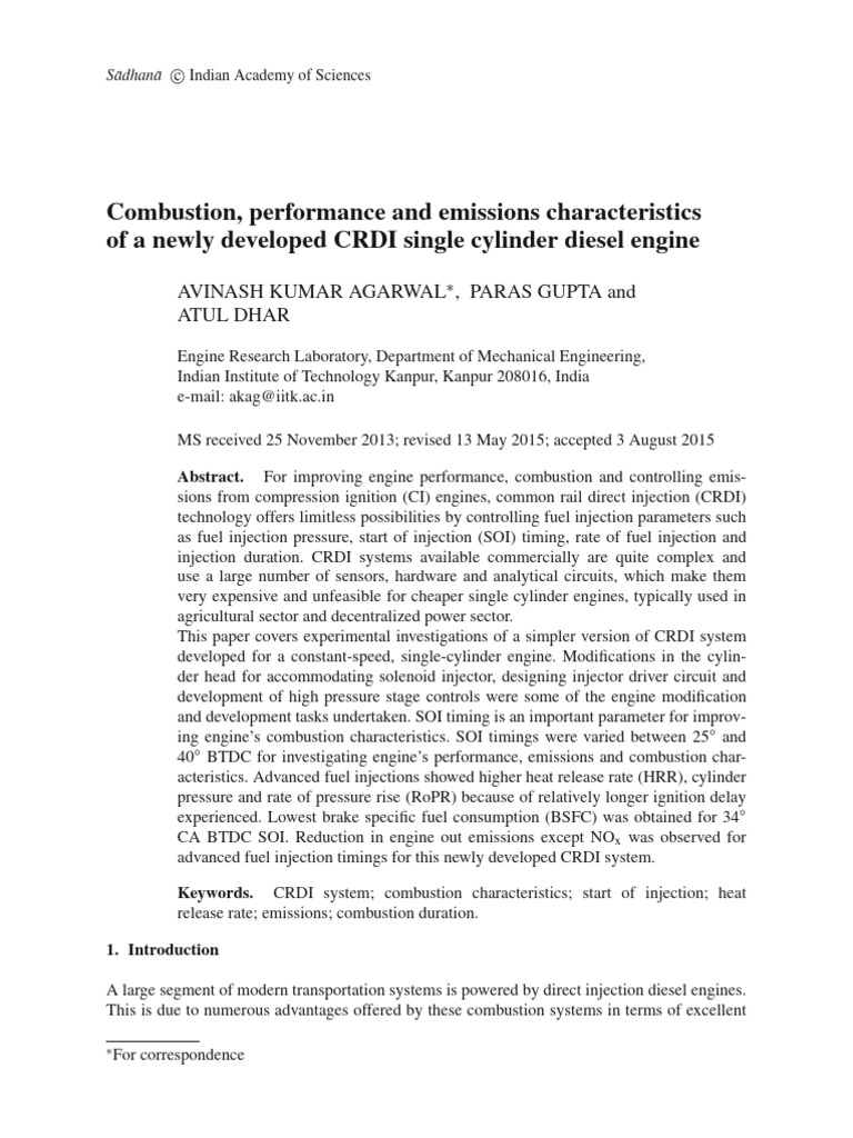 CRDI Diesel Engine Performance Study | PDF | Diesel Engine | Fuel Injection