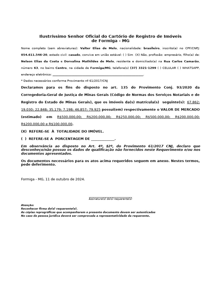 Modelo - Declaracao - de - Valor - de - Mercado Cori - Valter Elias Sem ...