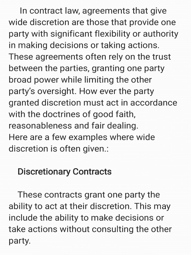 Wide Discretion Contract Law | PDF