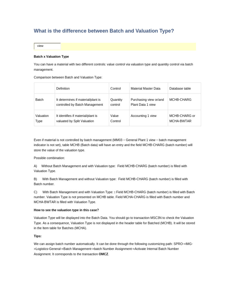 What Is The Difference Between Batch and Valuation Type | PDF