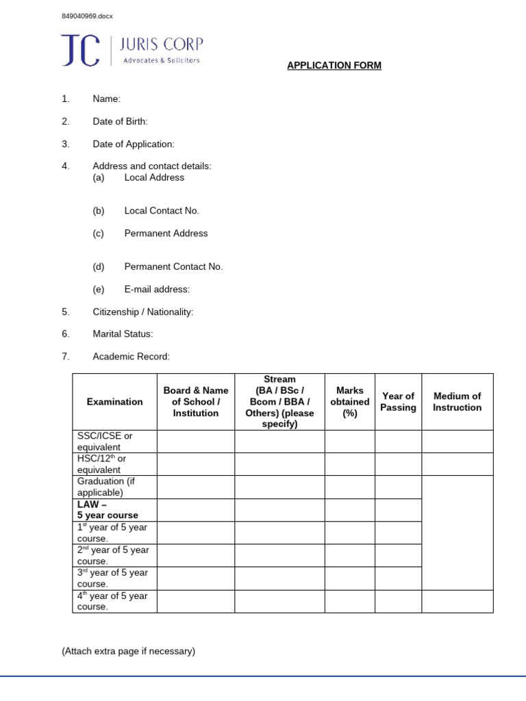 JC Application Format For 5yr Course Intern 1 1 | PDF | Thesis