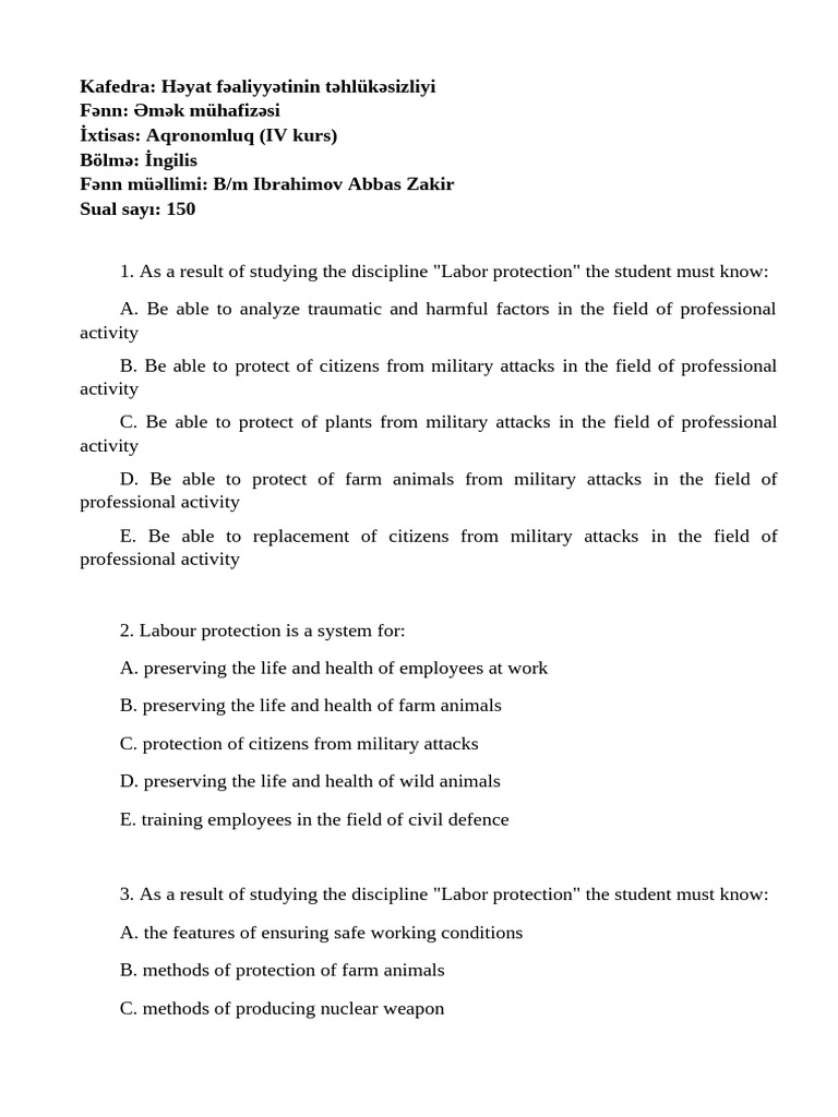 Labor Protection and Safety Measures Guide | PDF | Personal Protective ...