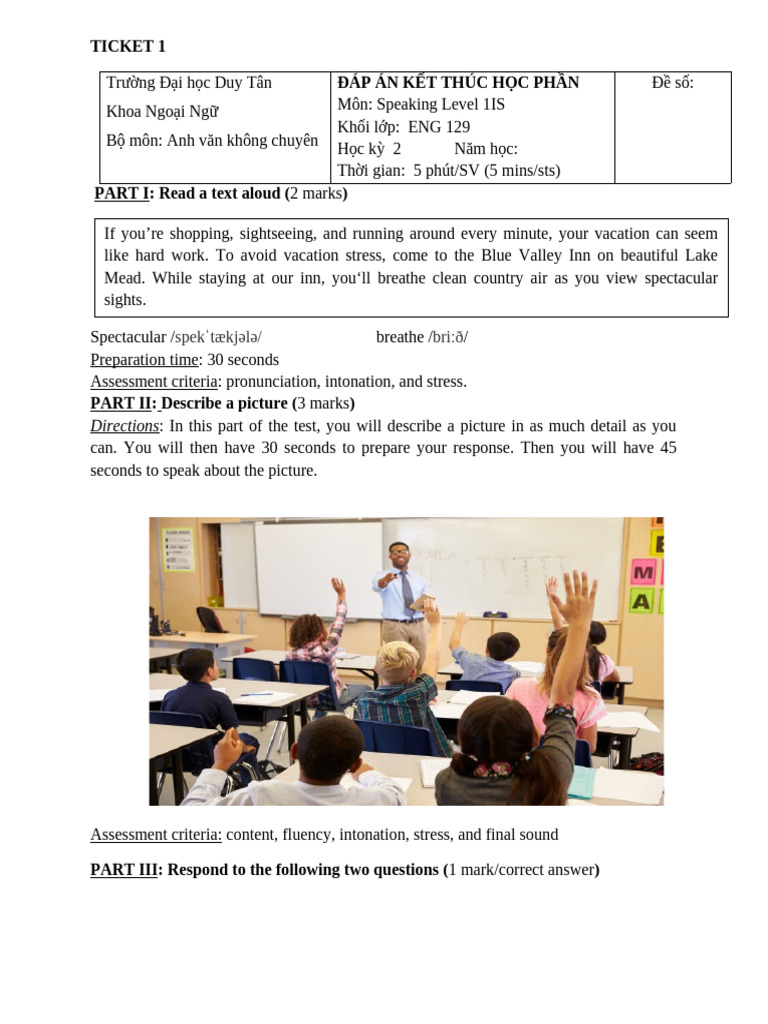 Final Test Sample - 129 - SPEAK 1 IS - KEY | PDF