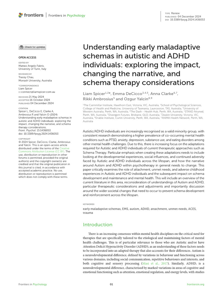 Early Maladaptive Schemas in Autism & ADHD | PDF | Autism | Attachment ...