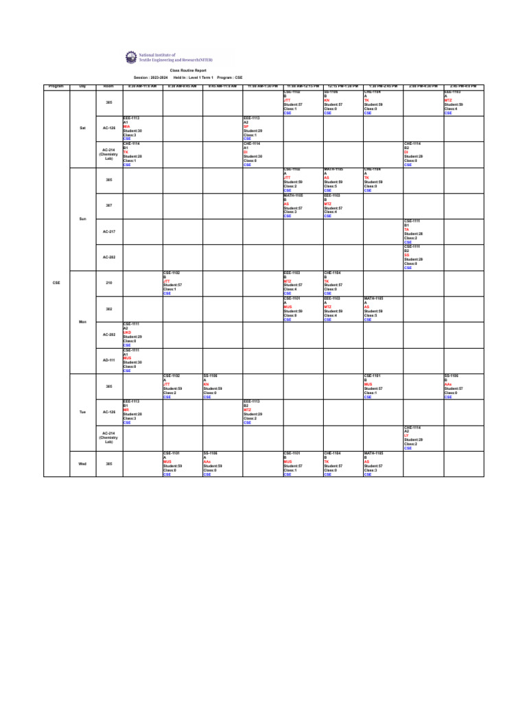 Class Routine Report | PDF