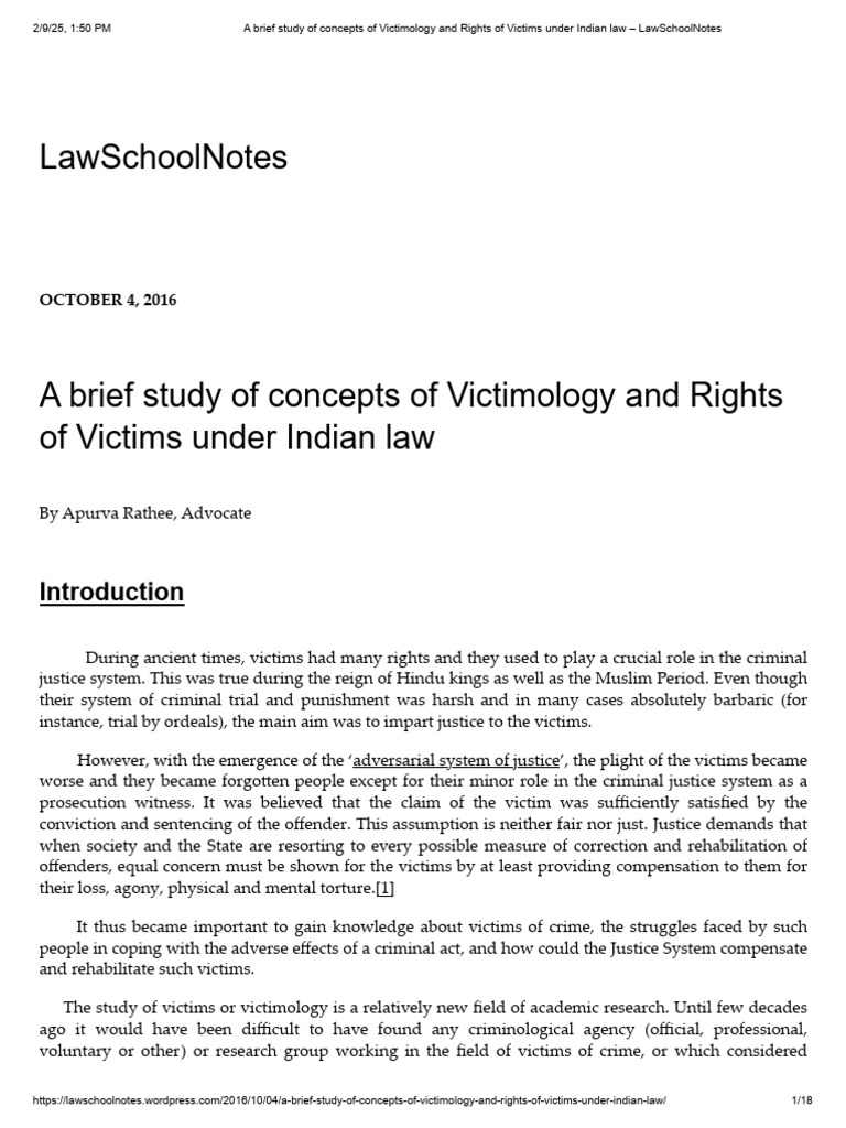 Victimology and Victim Rights in India | PDF | Victimology | Crimes