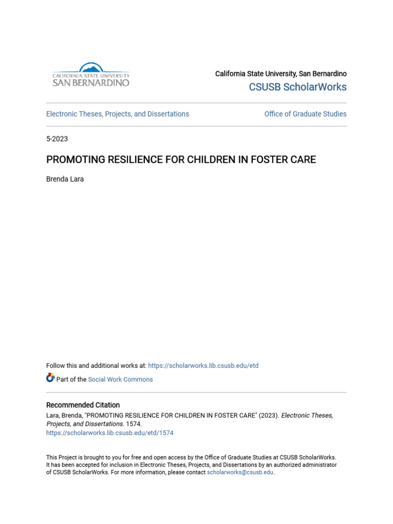 Promoting Resilience For Children in Foster Care | PDF | Psychological ...