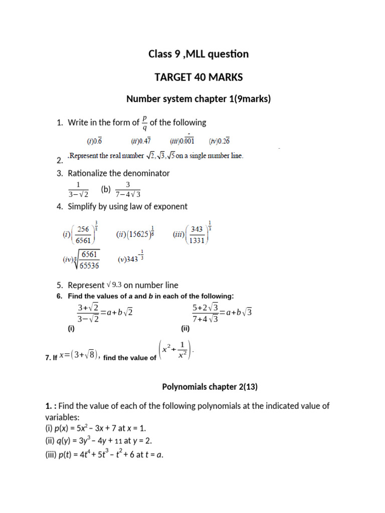 Class 9 Math Questions and Solutions | PDF | Rectangle | Elementary ...