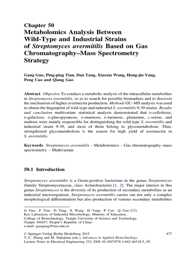 Metabolomics of S. avermitilis Strains | PDF | Metabolomics | Gas ...