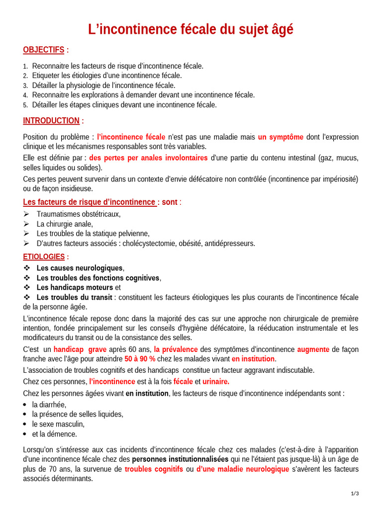 Incontinence fécale chez les âgés | PDF | Incontinence urinaire | Rectum