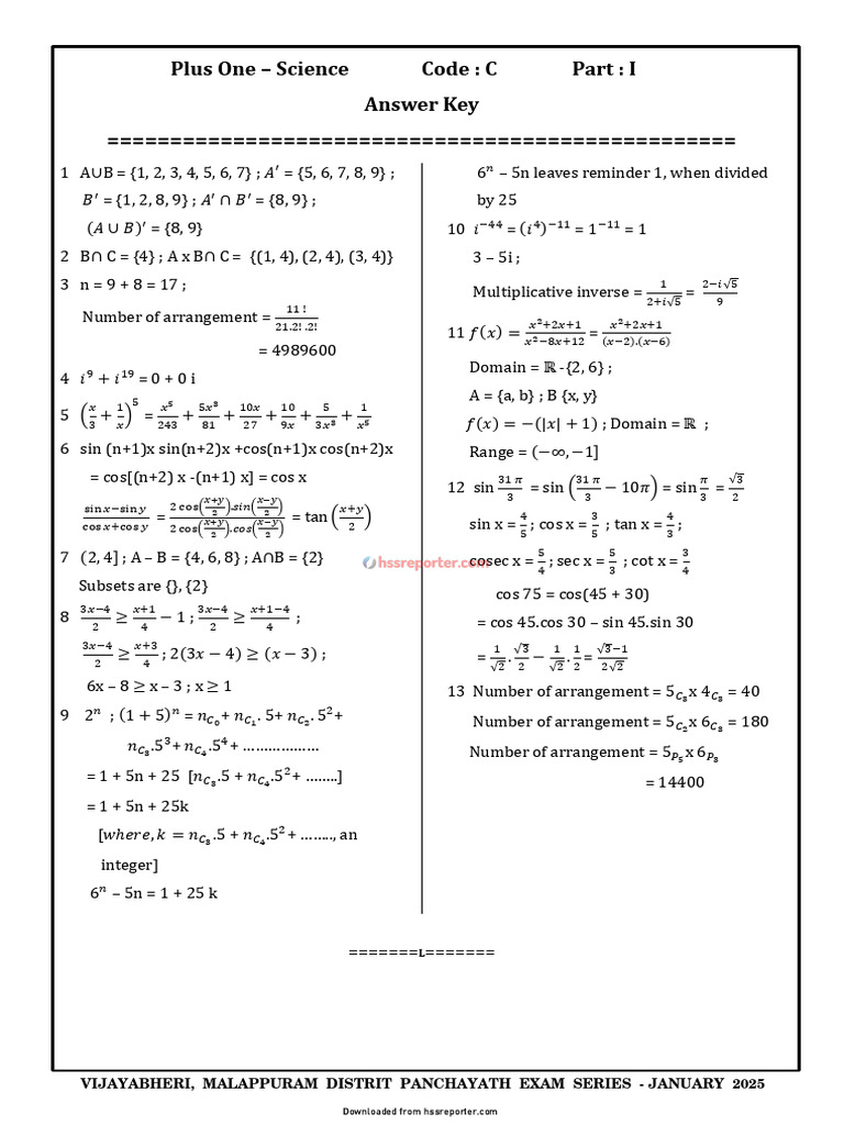 Hse-1 Answer Key SC Parti Code C Hssreporter - Com | PDF | Mathematics ...