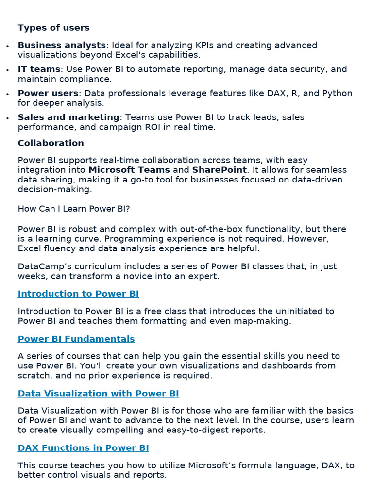 Power BI User Types and Learning Paths | PDF | Business Intelligence ...