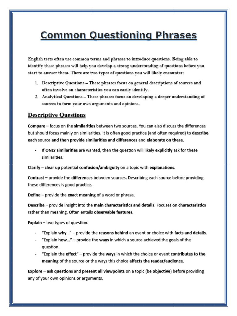 Common Questioning Phrases | PDF | Argument | Question