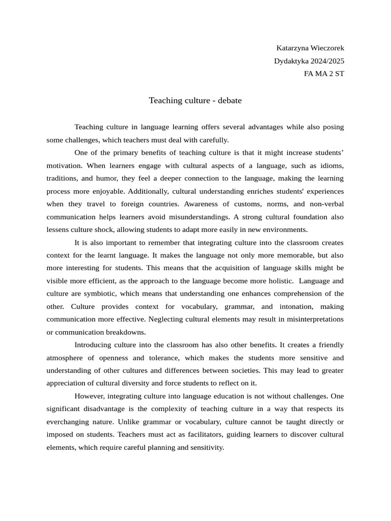 Benefits and Challenges of Teaching Culture | PDF | Learning | English ...